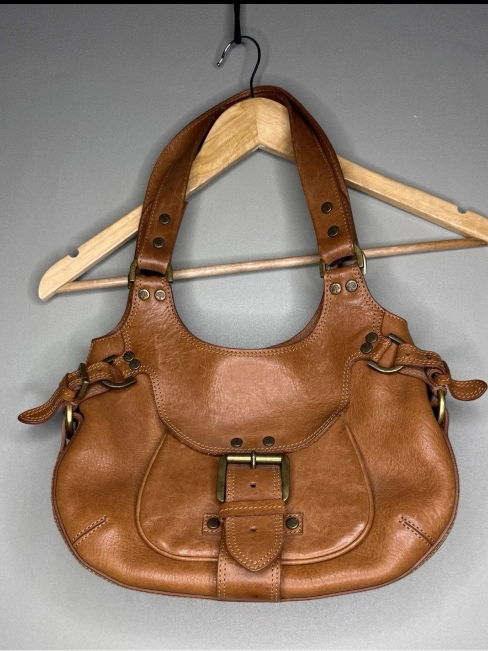 Mulberry Cognac Leather Shoulder Bag with Buckle Detail